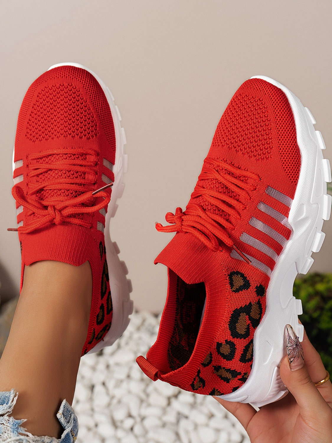 Cutout Leopard Lace Up Mesh Athletic-Stay Foxy Boutique, Florissant, Missouri