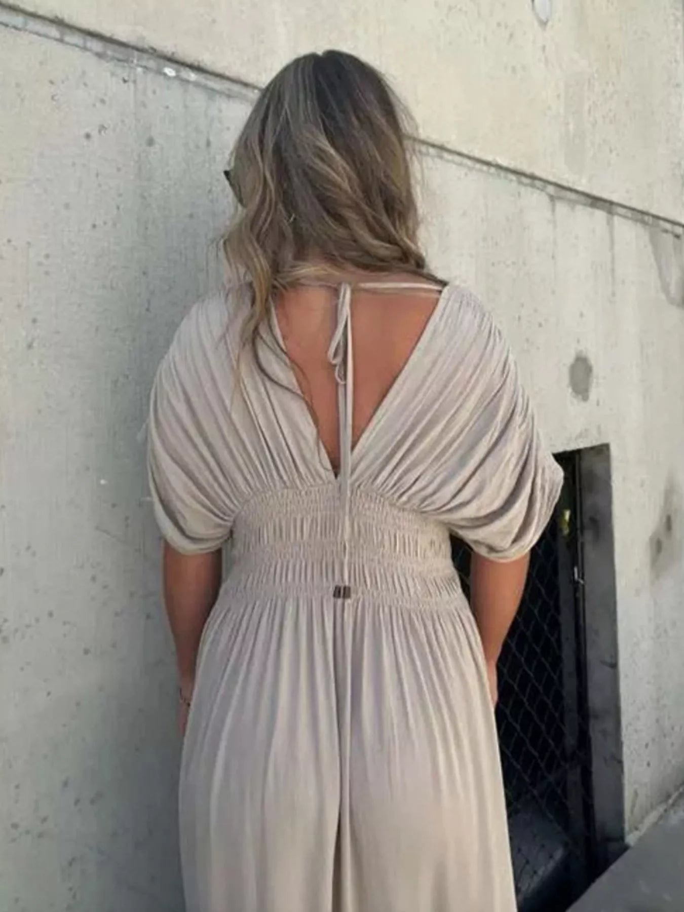 Full Size Slit V-Neck Smocked Waist Maxi Dress Plus Size-Stay Foxy Boutique, Florissant, Missouri