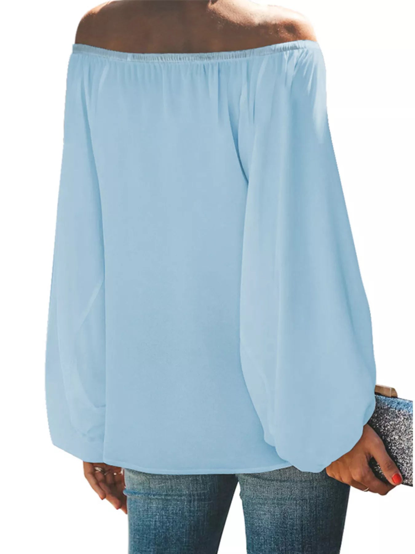 Full Size Off-Shoulder Balloon Sleeve Blouse Plus Size-Stay Foxy Boutique, Florissant, Missouri