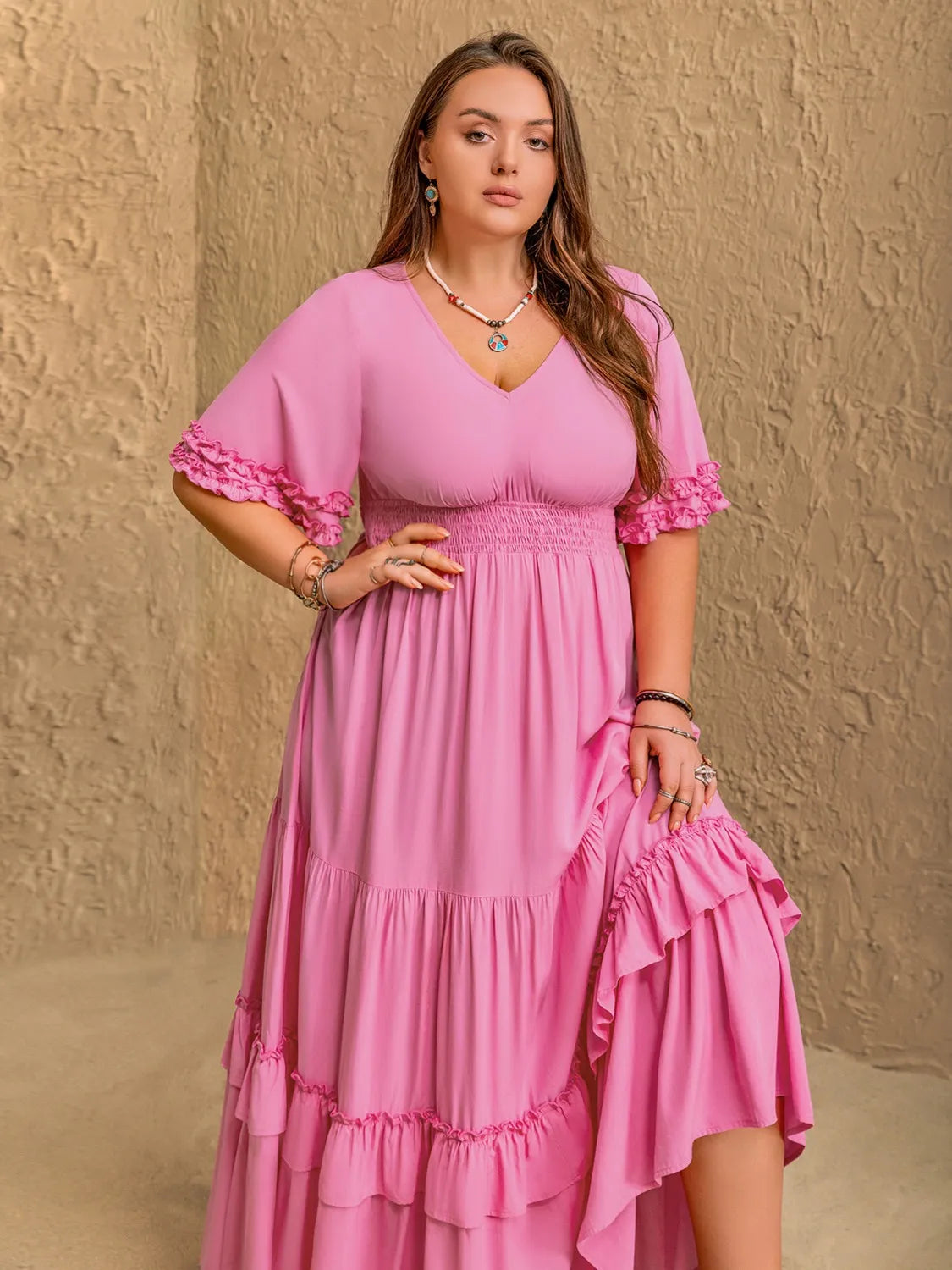 Plus Size V-Neck Half Sleeve Maxi Dress-Stay Foxy Boutique, Florissant, Missouri