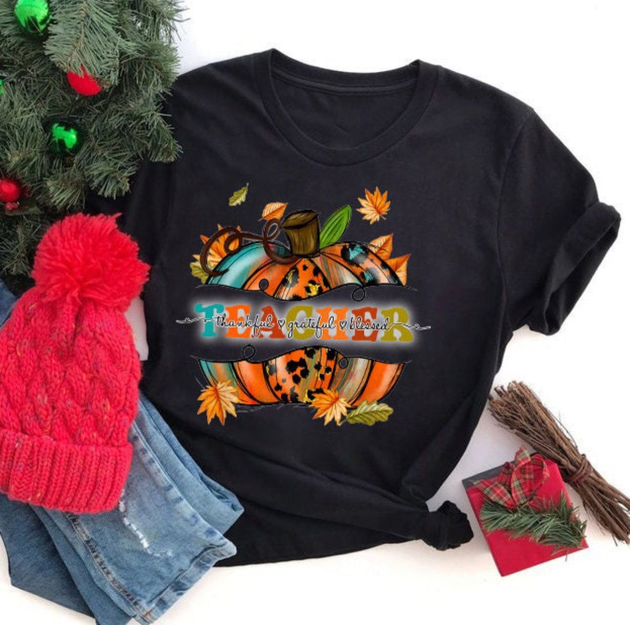 Teacher Pumpkin Thankful Graphic T-Graphic T-Stay Foxy Boutique, Florissant, Missouri