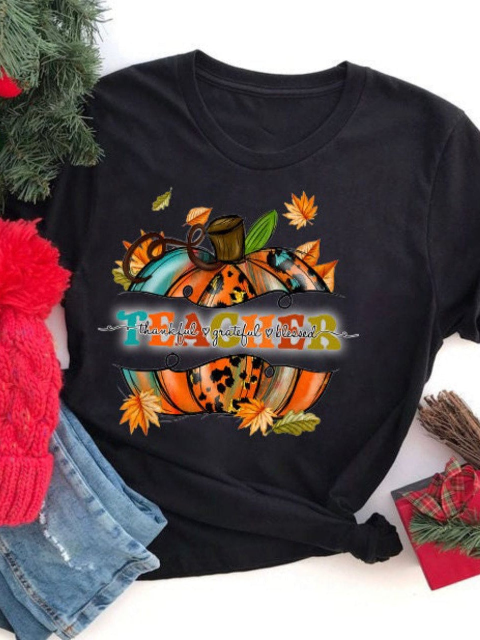 Teacher Pumpkin Thankful Graphic T-Graphic T-Stay Foxy Boutique, Florissant, Missouri