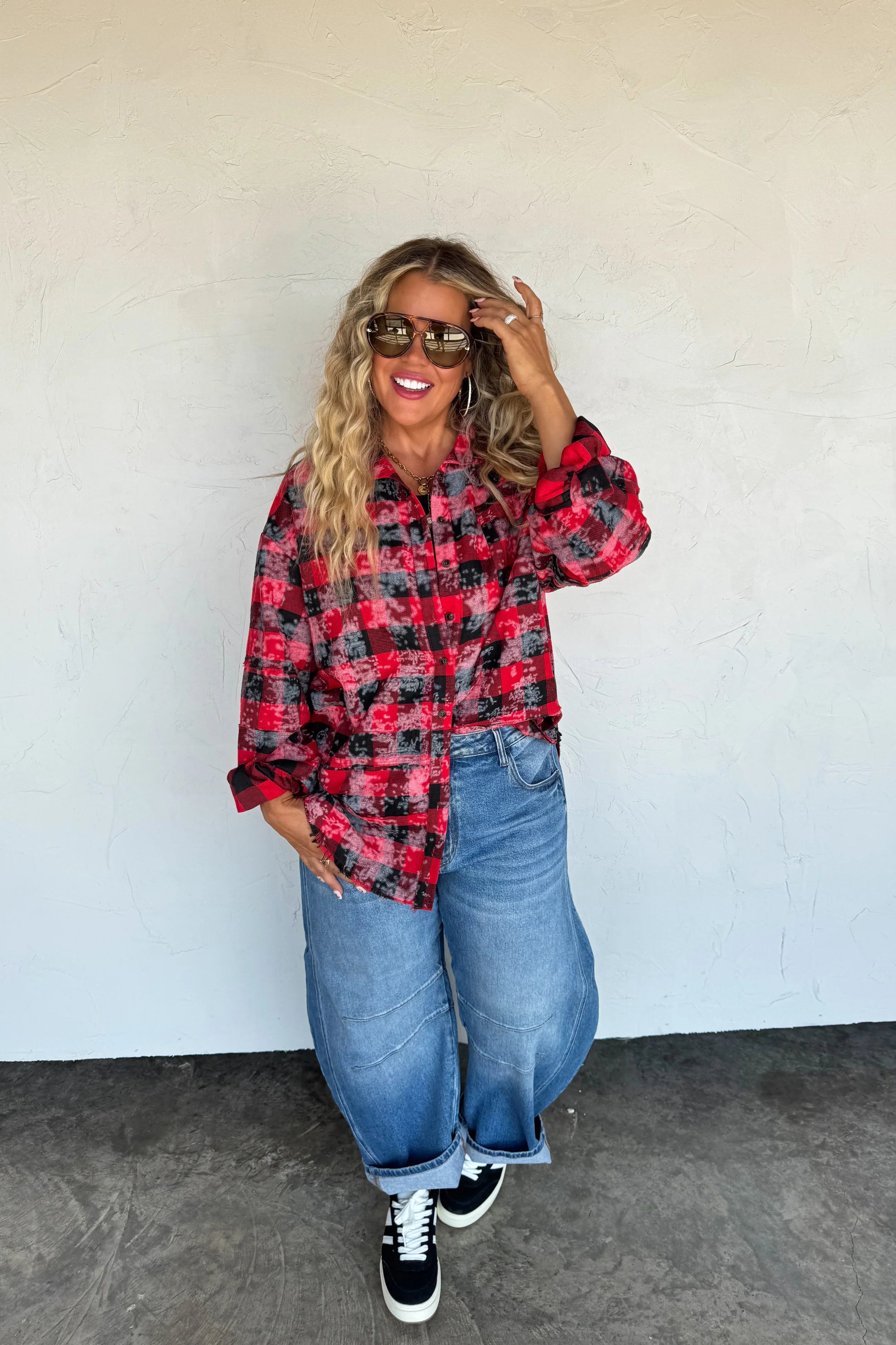 PREORDER: Juniper Bleached Plaid Top-Womens-Stay Foxy Boutique, Florissant, Missouri
