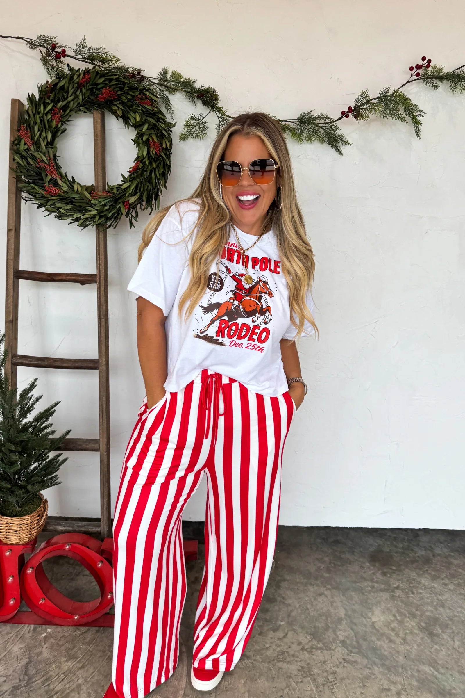 PREORDER: Christmas Vertical Vibes Stripe Pants-Womens-Stay Foxy Boutique, Florissant, Missouri