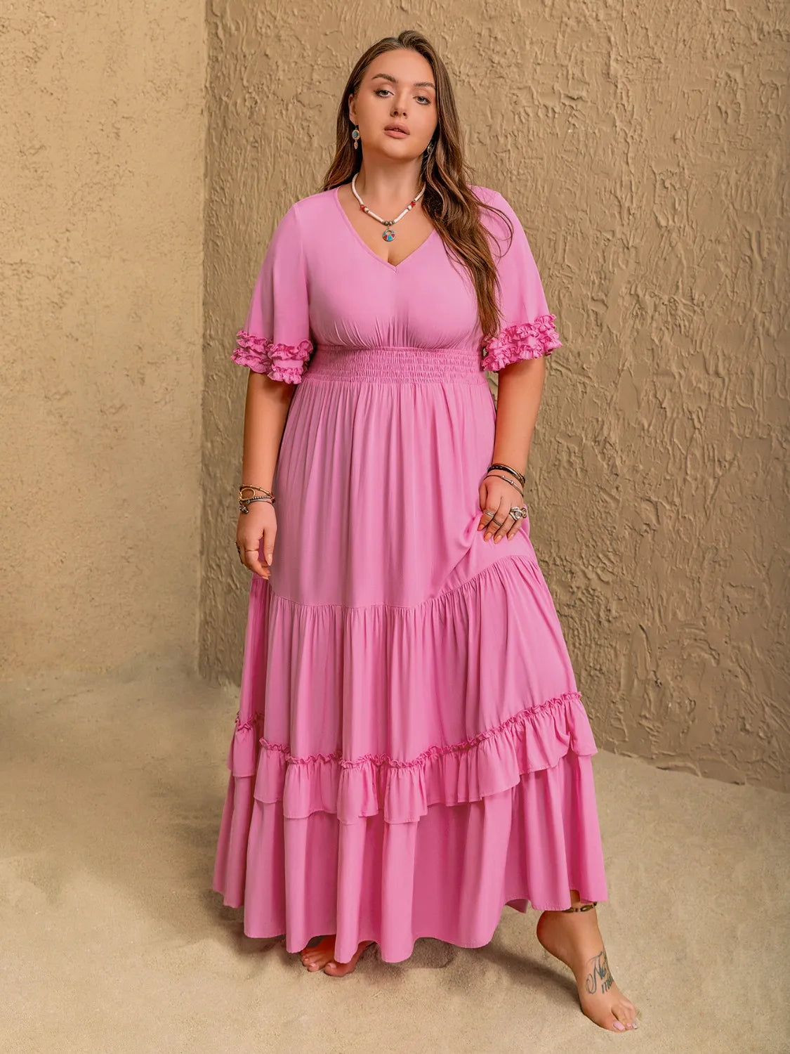Plus Size V-Neck Half Sleeve Maxi Dress-Stay Foxy Boutique, Florissant, Missouri