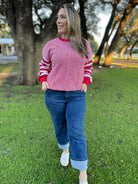 Aspen Striped Sleeve Sweater in Four Colors-Womens-Stay Foxy Boutique, Florissant, Missouri