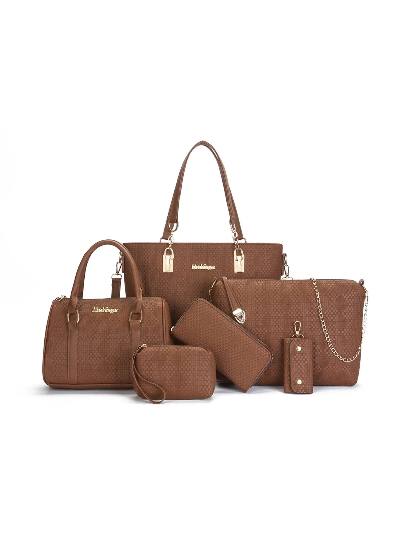 6-Piece Leather Textured Bag Set-Stay Foxy Boutique, Florissant, Missouri