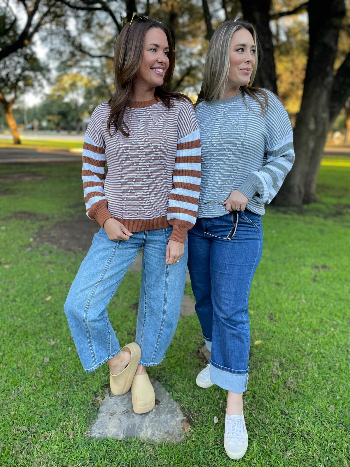 Aspen Striped Sleeve Sweater in Four Colors-Womens-Stay Foxy Boutique, Florissant, Missouri