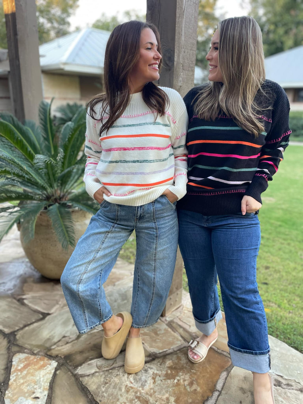 Come On Get Happy Striped Sweater in Two Colors-Womens-Stay Foxy Boutique, Florissant, Missouri