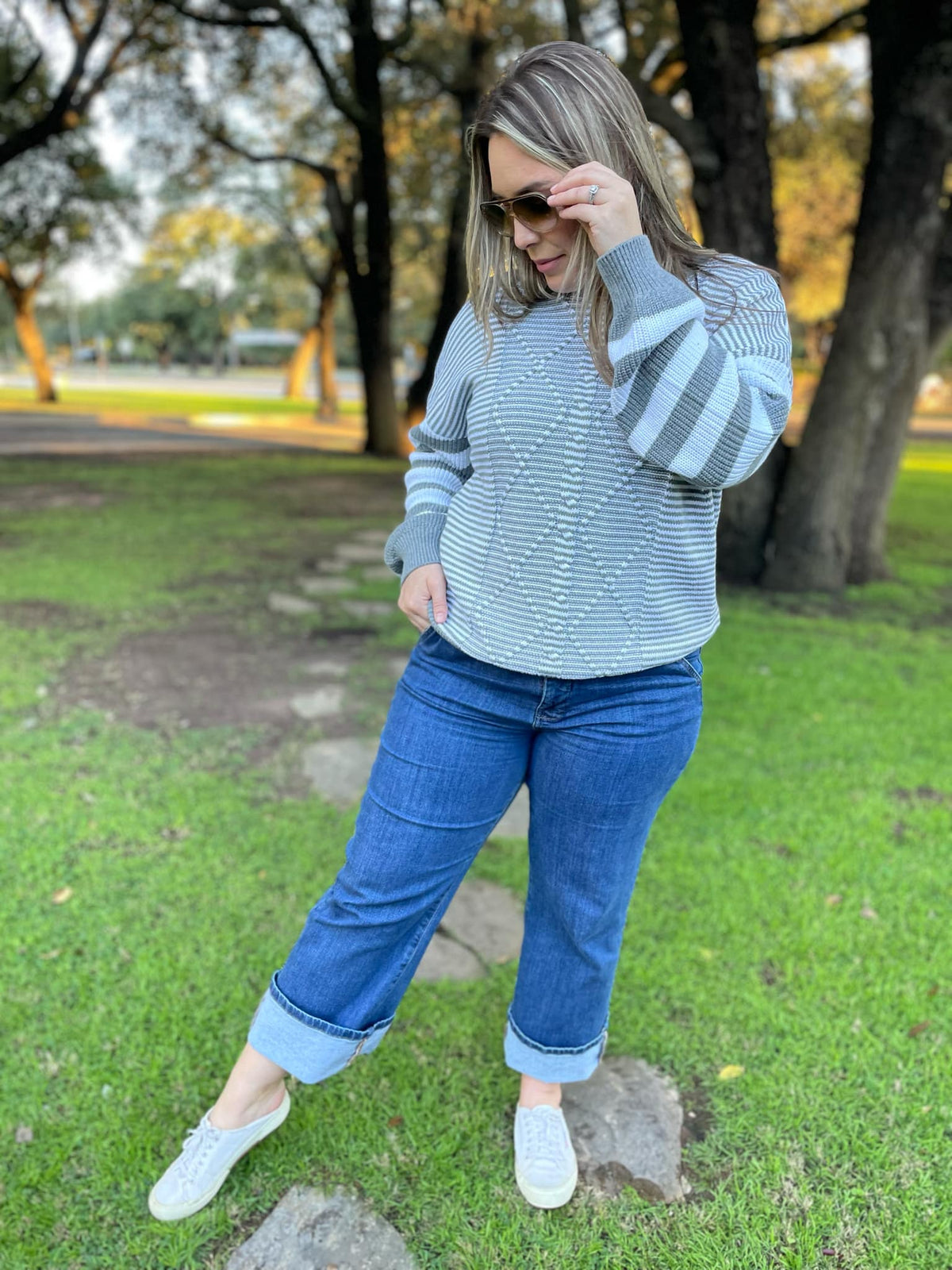 Aspen Striped Sleeve Sweater in Four Colors-Womens-Stay Foxy Boutique, Florissant, Missouri