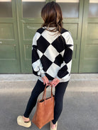 Contrast Trim Cardigan in Black Checkers-Womens-Stay Foxy Boutique, Florissant, Missouri