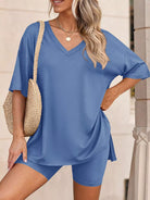 Full Size Casual Loose V-Neck T-Shirt & Shorts Set Plus Size-Stay Foxy Boutique, Florissant, Missouri