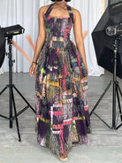 Full Size Abstract Print Halter Neck Maxi Dress Plus Size-Stay Foxy Boutique, Florissant, Missouri