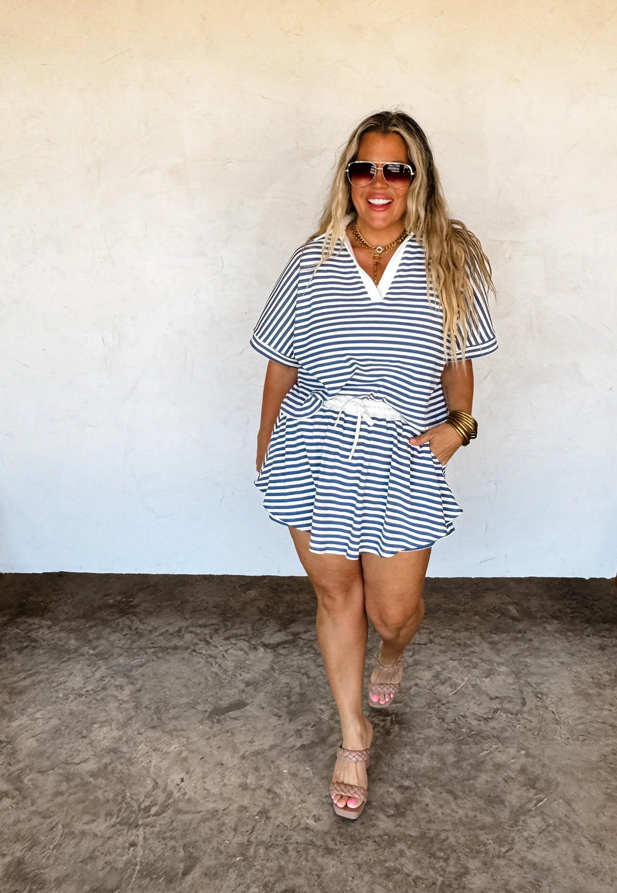 PREORDER: Harbor Stripe Skort Set in Two Colors-Womens-Stay Foxy Boutique, Florissant, Missouri