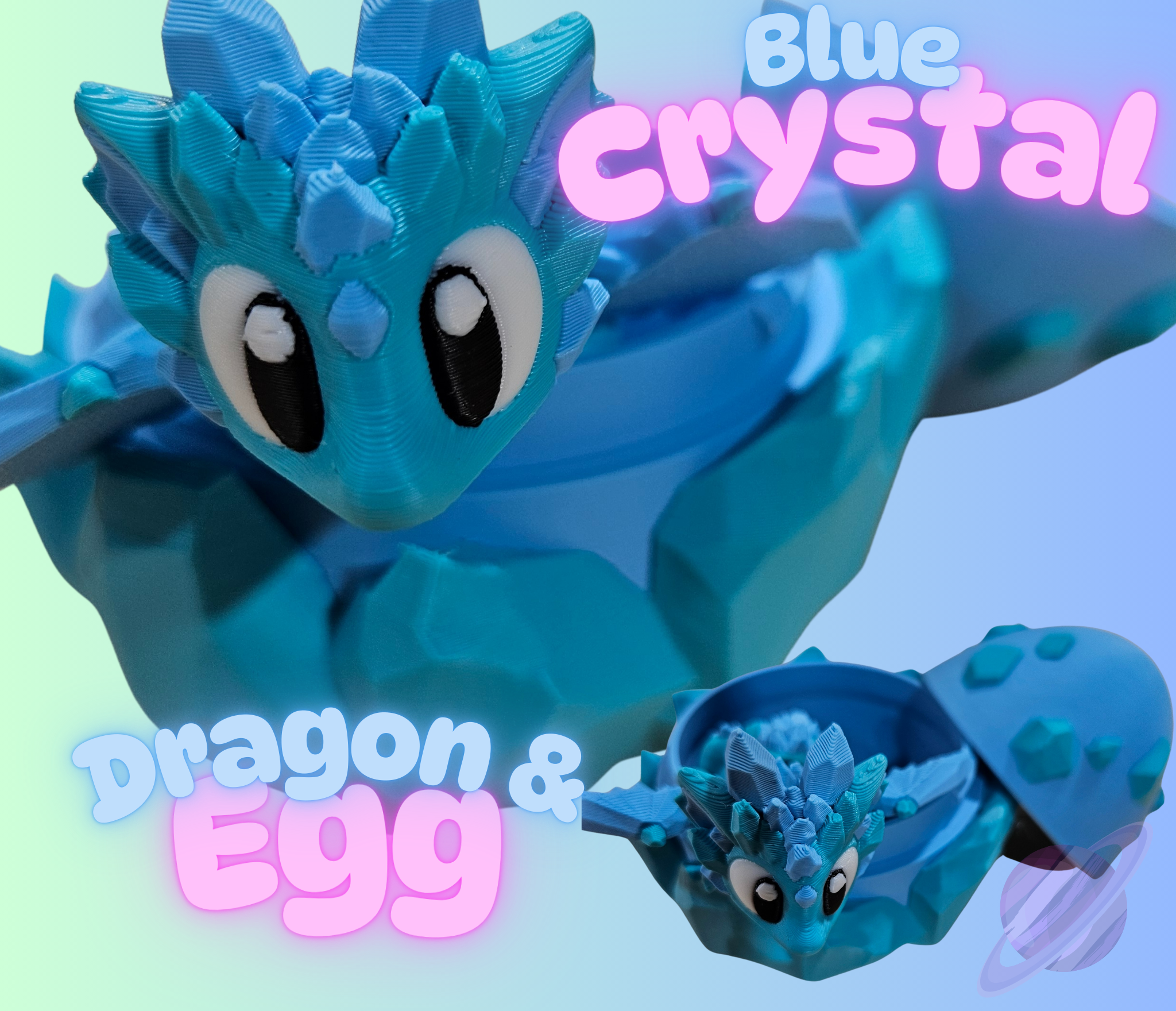 3D PRINTED BLUE CRYSTAL DRAGON AND EGG-Stay Foxy Boutique, Florissant, Missouri