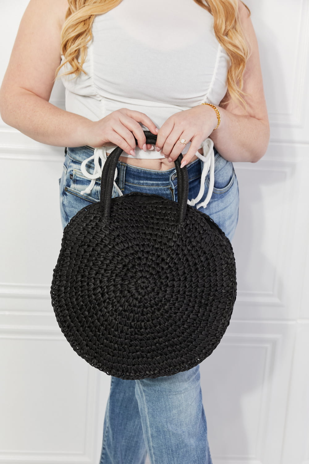 Justin Taylor Beach Date Straw Rattan Handbag in Black-Stay Foxy Boutique, Florissant, Missouri