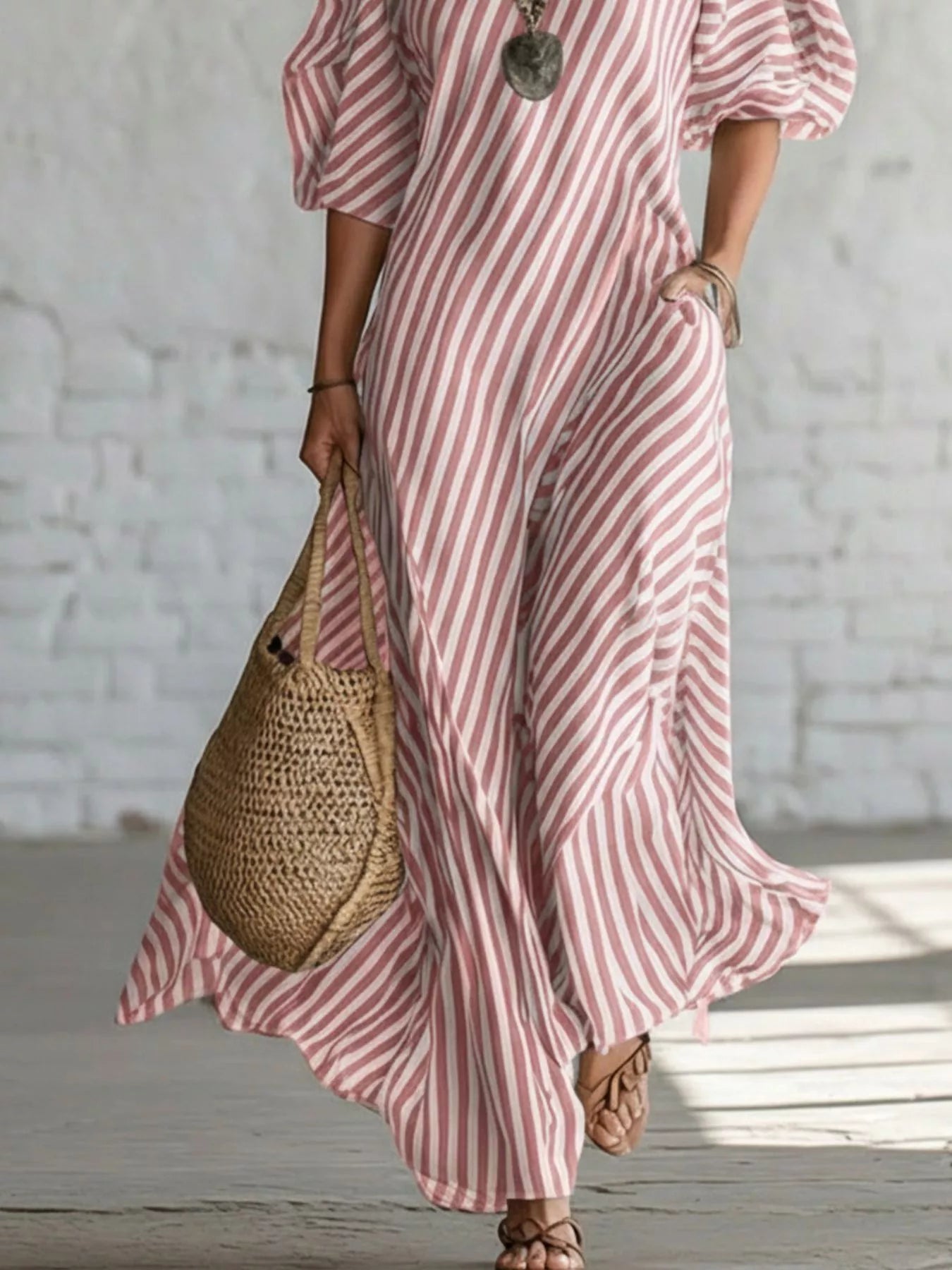 Full Size Striped One-Shoulder Casual Maxi Dress Plus Size-Stay Foxy Boutique, Florissant, Missouri
