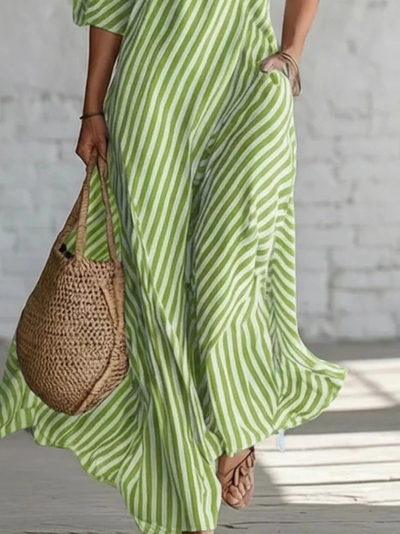 Full Size Striped One-Shoulder Casual Maxi Dress Plus Size-Stay Foxy Boutique, Florissant, Missouri