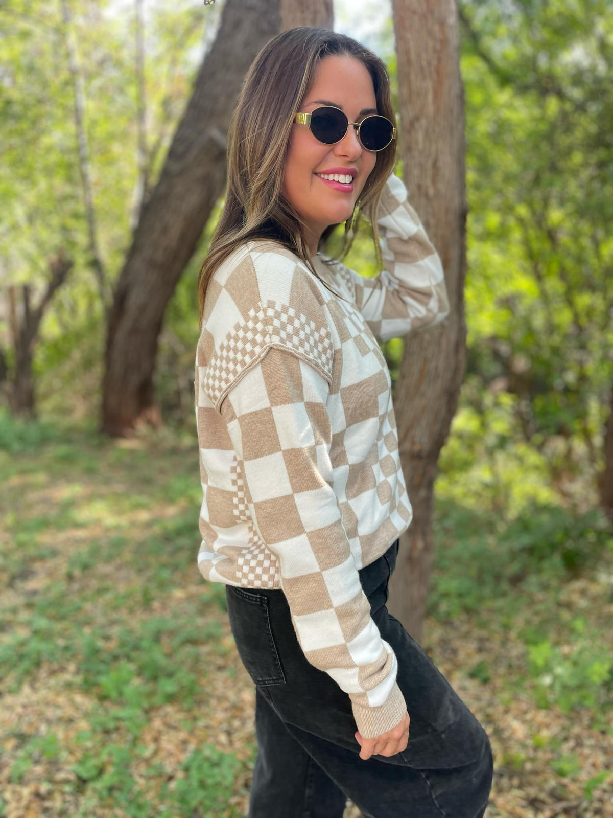 All Checkered Out Sweater in Four Colors-Womens-Stay Foxy Boutique, Florissant, Missouri