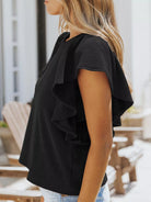Full Size Ruffled Sleeve Ribbed Knit T-Shirt Plus Size-Stay Foxy Boutique, Florissant, Missouri