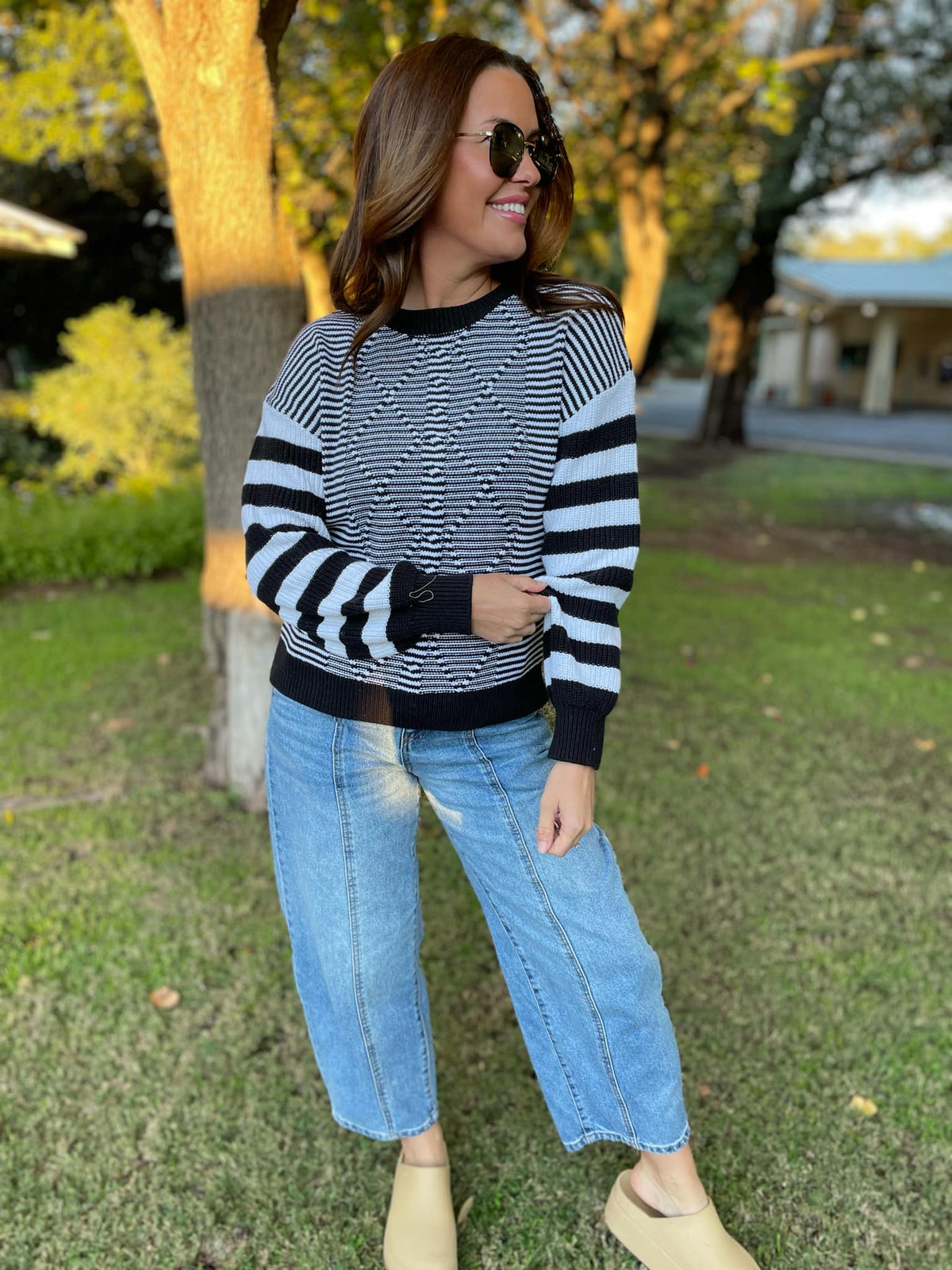 Aspen Striped Sleeve Sweater in Four Colors-Womens-Stay Foxy Boutique, Florissant, Missouri