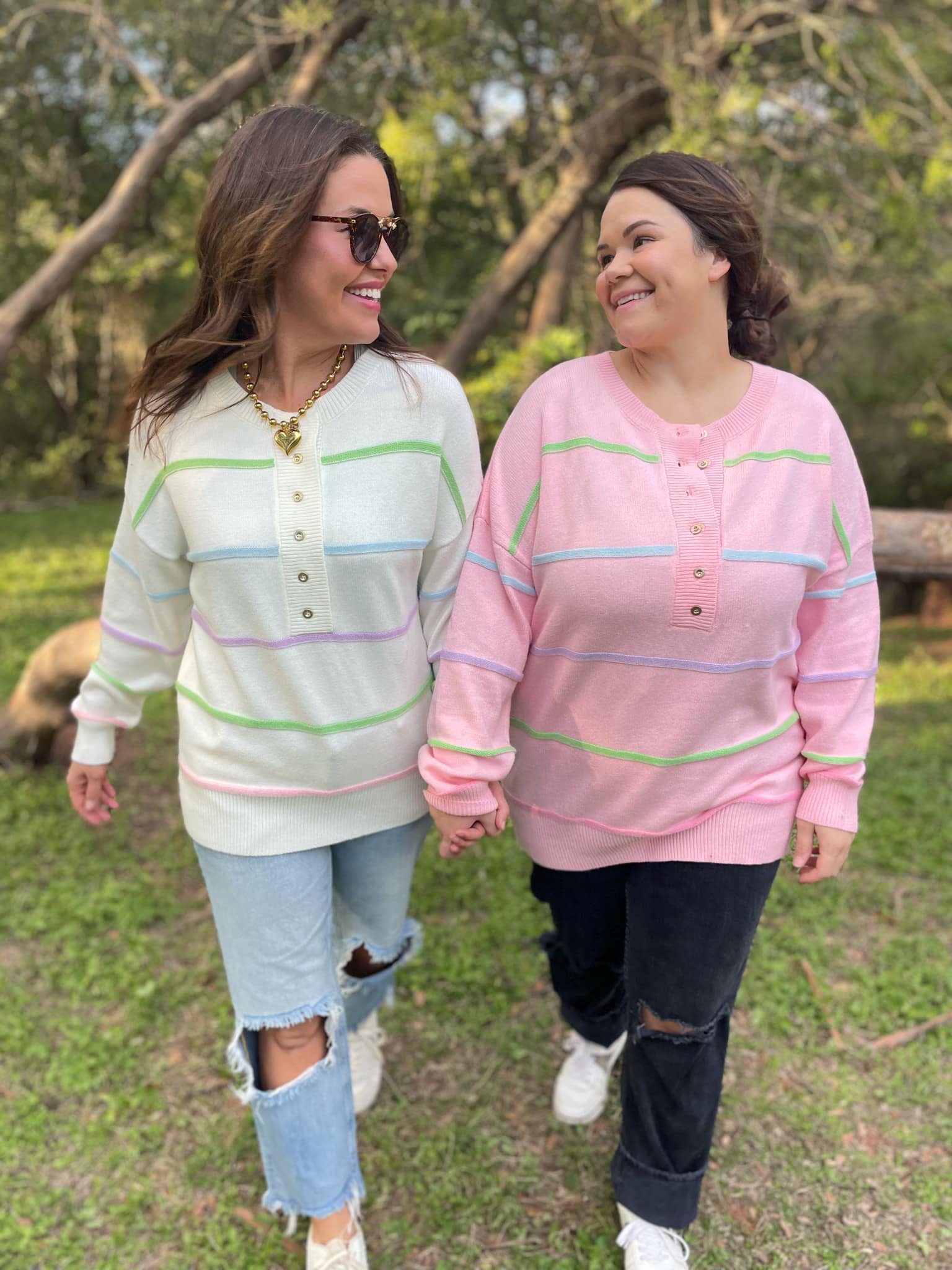 PREORDER: Just Too Good Rainbow Striped Sweater in Two Colors-Womens-Stay Foxy Boutique, Florissant, Missouri