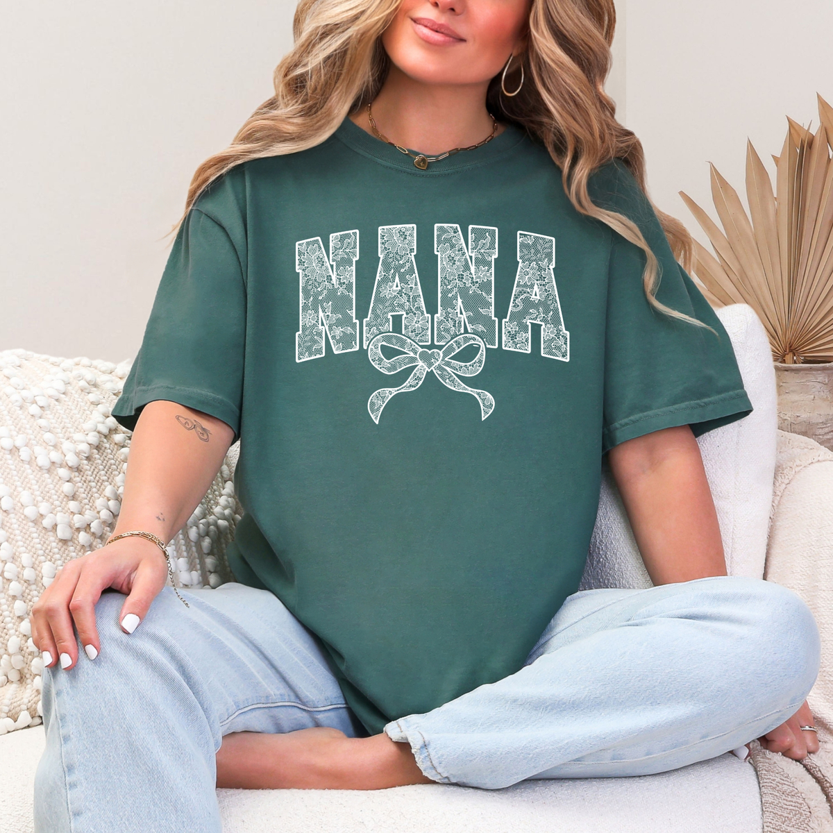 Lace Names Graphic Tee in Spruce-Womens-Stay Foxy Boutique, Florissant, Missouri