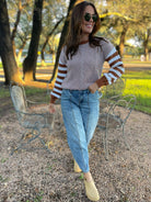Aspen Striped Sleeve Sweater in Four Colors-Womens-Stay Foxy Boutique, Florissant, Missouri