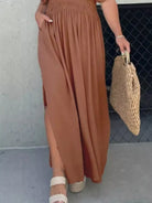 Full Size Slit V-Neck Smocked Waist Maxi Dress Plus Size-Stay Foxy Boutique, Florissant, Missouri