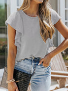Full Size Ruffled Sleeve Ribbed Knit T-Shirt Plus Size-Stay Foxy Boutique, Florissant, Missouri