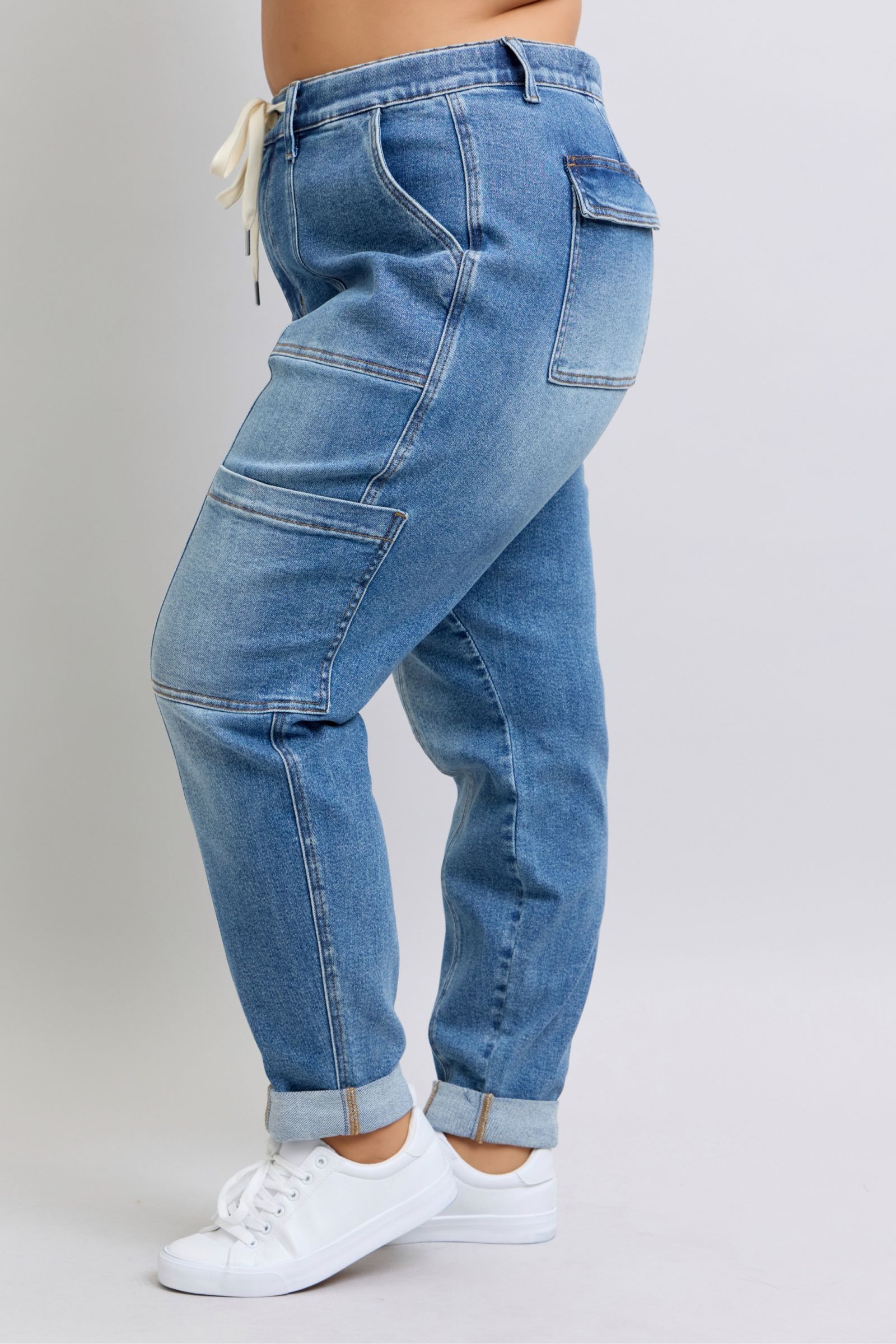 Clayton High Rise Cuffed Cargo Denim Jogger-Womens-Stay Foxy Boutique, Florissant, Missouri