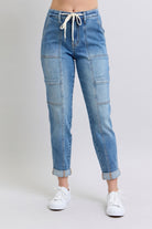 Clayton High Rise Cuffed Cargo Denim Jogger-Womens-Stay Foxy Boutique, Florissant, Missouri