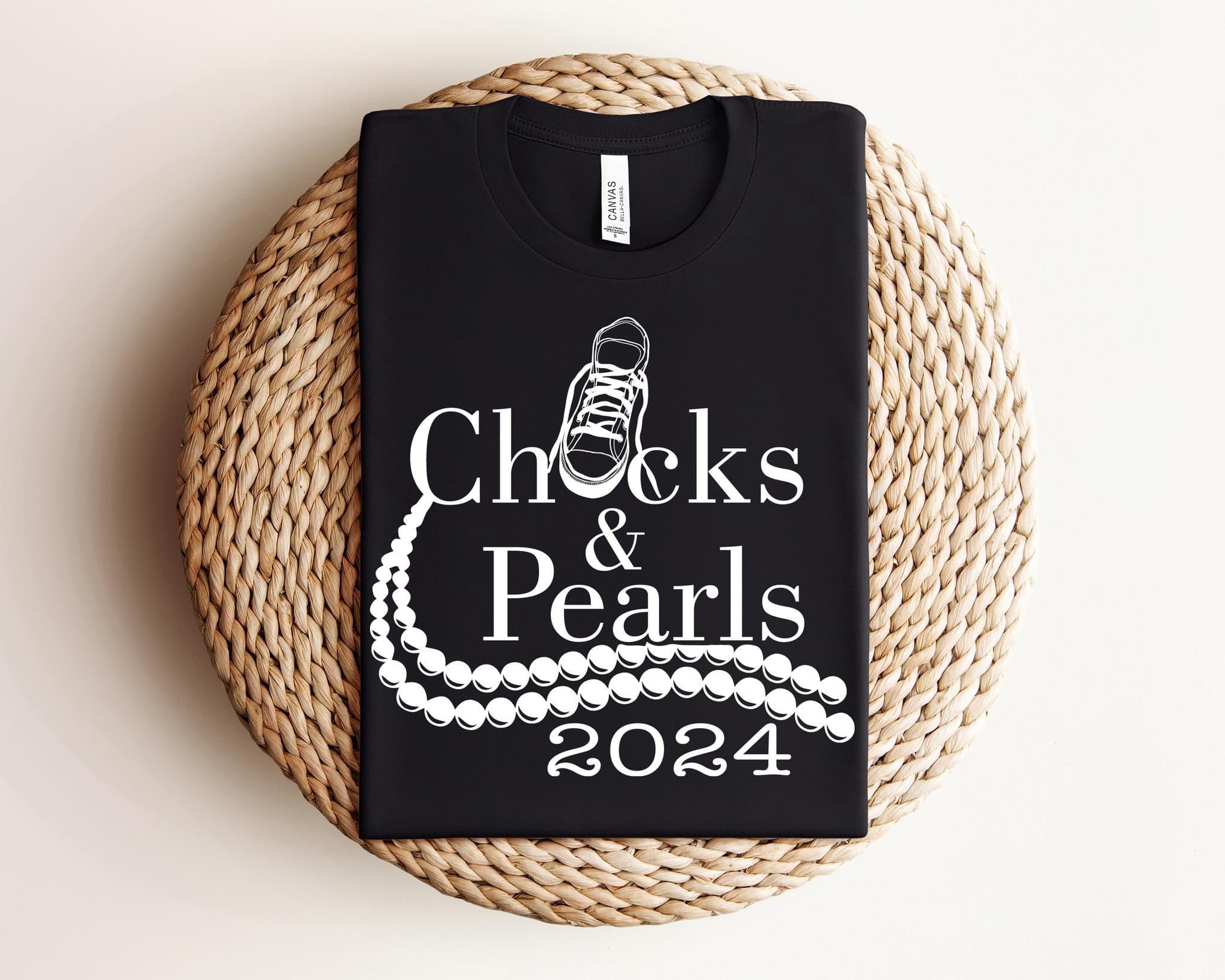 Chucks and Pearls White Graphic T shirt-Graphic T-Stay Foxy Boutique, Florissant, Missouri