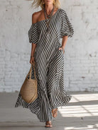 Full Size Striped One-Shoulder Casual Maxi Dress Plus Size-Stay Foxy Boutique, Florissant, Missouri