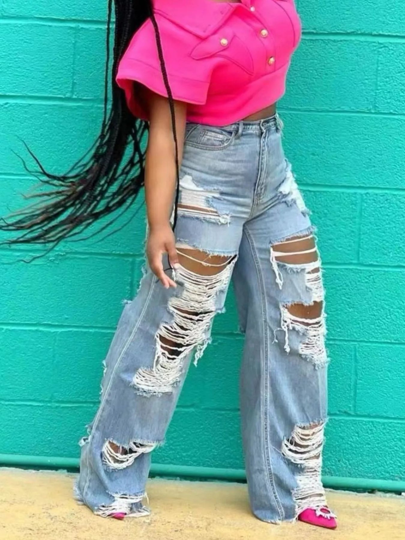Full Size Distressed Wide Leg Jeans Plus Size-Stay Foxy Boutique, Florissant, Missouri