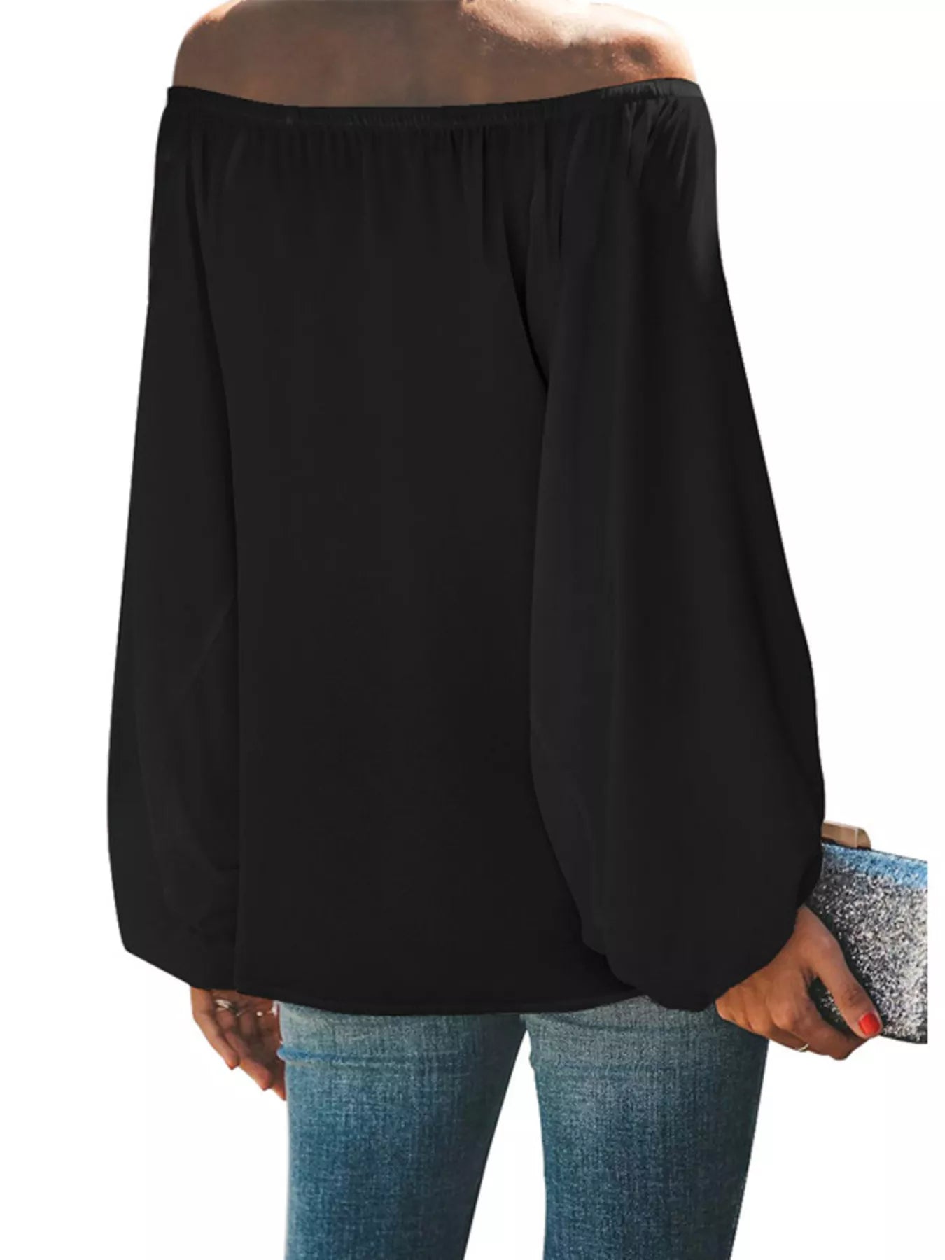 Full Size Off-Shoulder Balloon Sleeve Blouse Plus Size-Stay Foxy Boutique, Florissant, Missouri