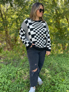 All Checkered Out Sweater in Four Colors-Womens-Stay Foxy Boutique, Florissant, Missouri