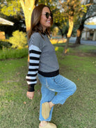 Aspen Striped Sleeve Sweater in Four Colors-Womens-Stay Foxy Boutique, Florissant, Missouri