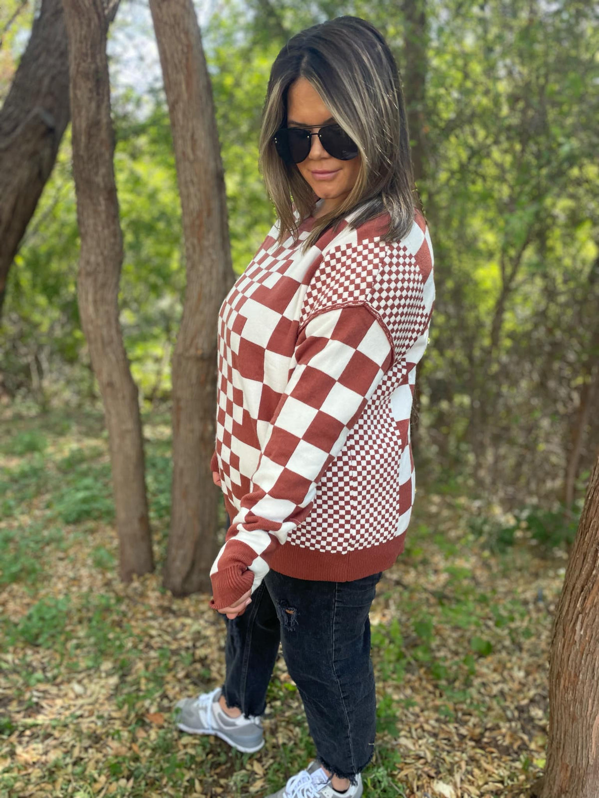 All Checkered Out Sweater in Four Colors-Womens-Stay Foxy Boutique, Florissant, Missouri