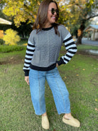 Aspen Striped Sleeve Sweater in Four Colors-Womens-Stay Foxy Boutique, Florissant, Missouri