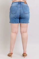 Judy Blue Full Size 2 Button Denim Shorts with Pockets Plus Size-Stay Foxy Boutique, Florissant, Missouri