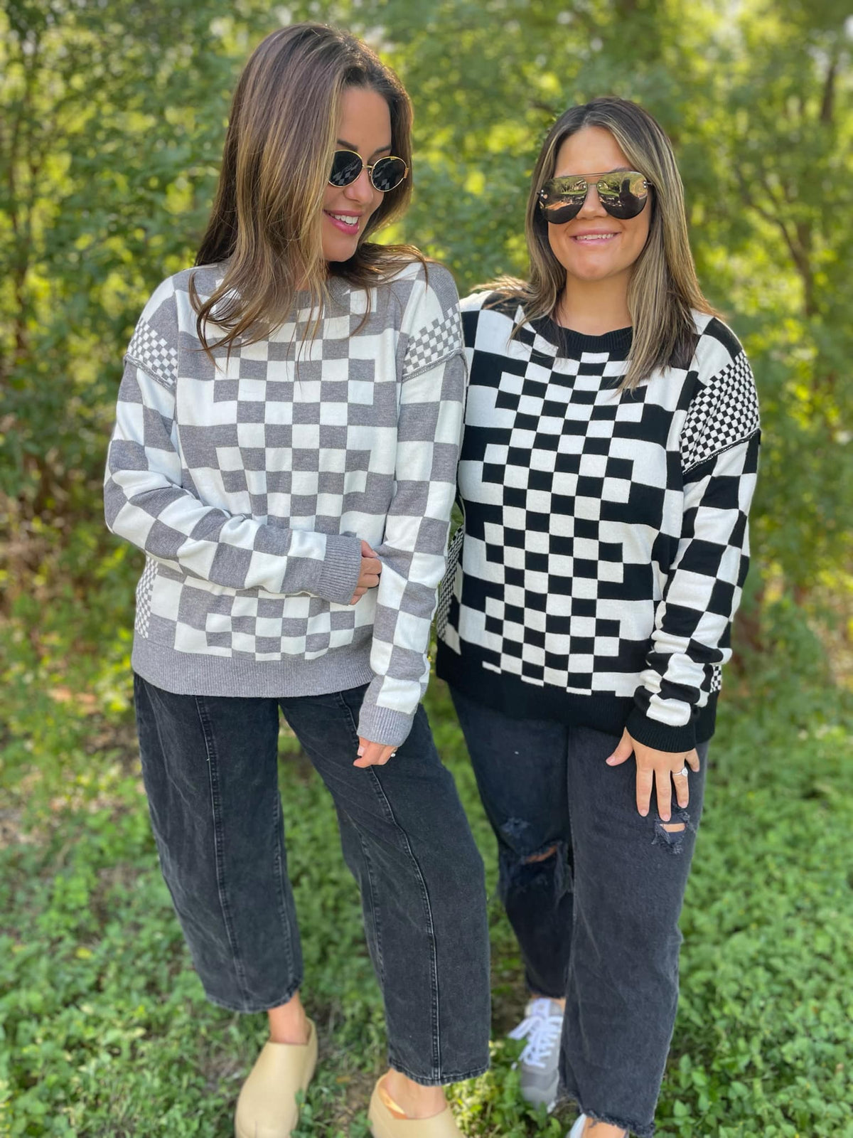 All Checkered Out Sweater in Four Colors-Womens-Stay Foxy Boutique, Florissant, Missouri