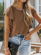 Full Size Ruffled Sleeve Ribbed Knit T-Shirt Plus Size-Stay Foxy Boutique, Florissant, Missouri
