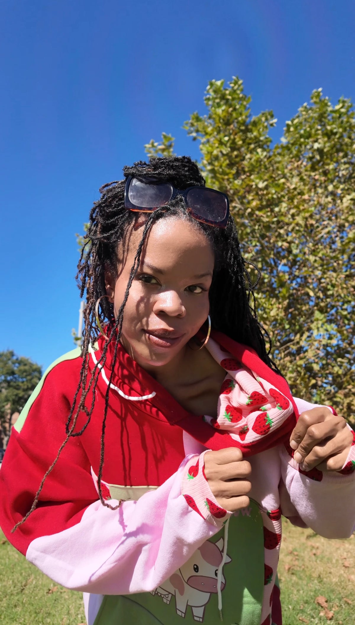 Strawberry Cow Patchwork Hoodie | STAY Bold 2 Scoops-Stay Foxy Boutique, Florissant, Missouri