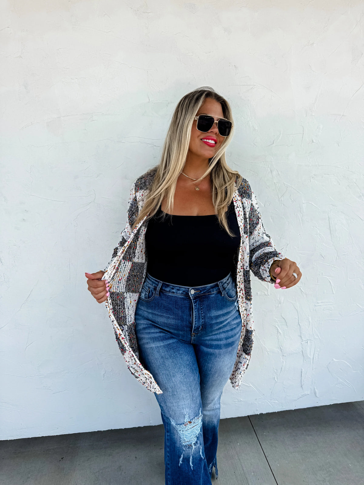 PREORDER: Checkered Miley Dot Cardigan in Four Colors-Womens-Stay Foxy Boutique, Florissant, Missouri