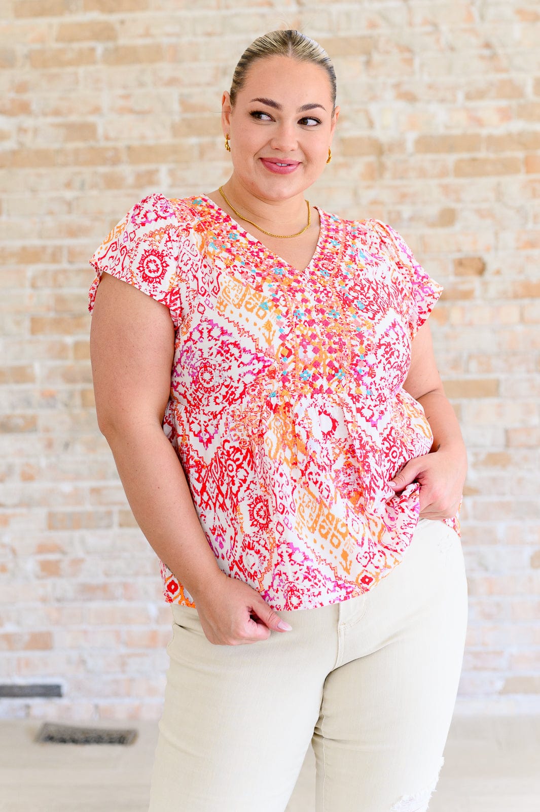 A Matter of Time Flutter Sleeve Top in Multi-Tops-Stay Foxy Boutique, Florissant, Missouri