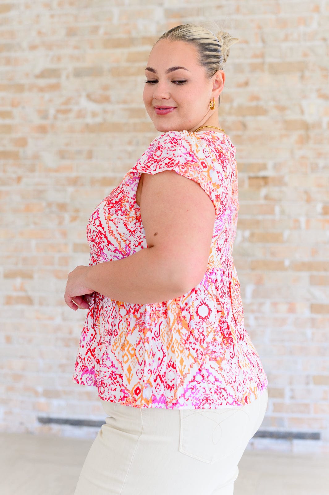 A Matter of Time Flutter Sleeve Top in Multi-Tops-Stay Foxy Boutique, Florissant, Missouri