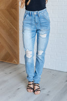 Aiden High Rise Patch Pocket Distressed Boyfriend Jeans-Womens-Stay Foxy Boutique, Florissant, Missouri