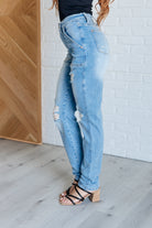 Aiden High Rise Patch Pocket Distressed Boyfriend Jeans-Womens-Stay Foxy Boutique, Florissant, Missouri