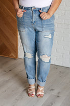 Aiden High Rise Patch Pocket Distressed Boyfriend Jeans-Womens-Stay Foxy Boutique, Florissant, Missouri